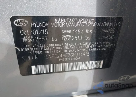 2016 Hyundai Sonata Se from USA, damaged, VIN 5NPE24AF7GH314915